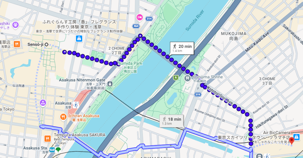 from sensoji to skyatree route