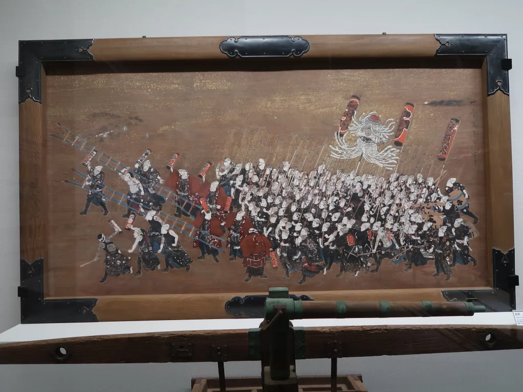 A painting depicting firefighters from the Edo period