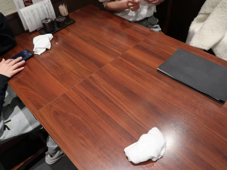 empty table before ordering food in japanese restaurant